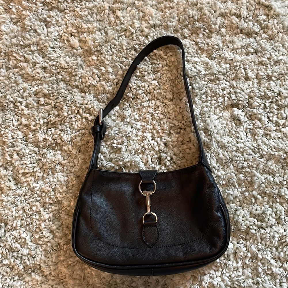 L'INTERVALLE Black Leather Mini Shoulder Bag with Silver Hardware